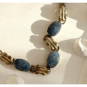 Lapis Lazuli Gemstone Square Panel Sterling Silver 950 Vintage Bracelet - 8"